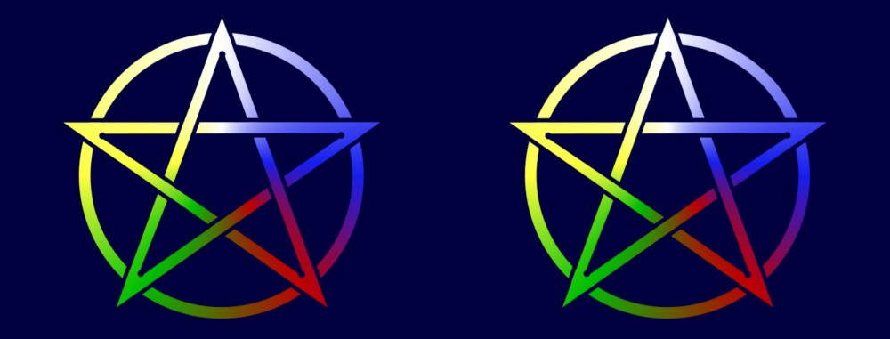 The wrap which goes round the mug. One pentagram appears on each side of the mug.