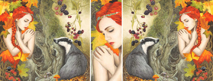 The wrap image of the mug. The image is repeated around the mug, with a slice in the centre of the head and shoulders of the woman.
