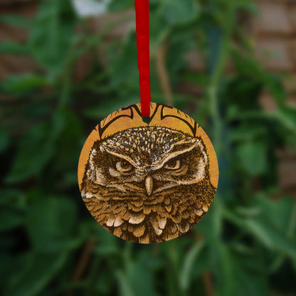 The second side of the ornament, showing a close-up of the owl's face.