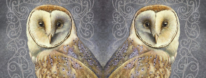 The wrap image of the mug. The owl is shown once on each side of the mug. One owl is reversed, so they appear back-to-back.
