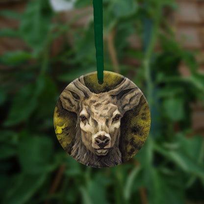 The other side of the ornament, showing a close-up of the stag's face.