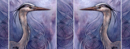 The wrap image of the mug. The design is repeated each side, one reversed, with part of the blue/purple pattern in the gaps between them.