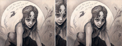 The wrap design of the mug: The image is repeated on both sides of the mug, with a narrow strip in the centre to fill the gap, showing a close-up of the woman's head.