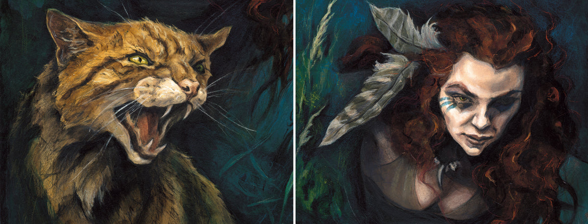 The wrap image of the mug: The cat is on one side with the woman on the other.