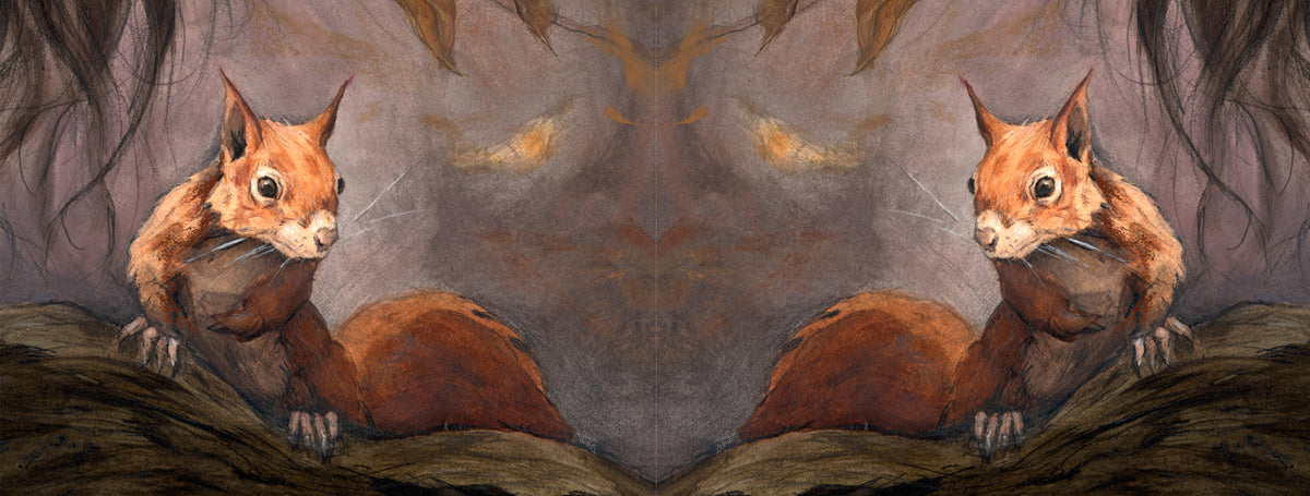 The wrap image of the mug: the squirrel design appears on each side of the mug, one side reversed so two squirrels appear to face one another.