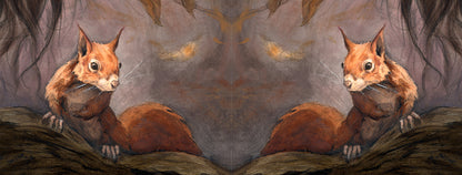 The wrap image of the mug: the squirrel design appears on each side of the mug, one side reversed so two squirrels appear to face one another.