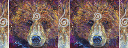 The wrap design of the image. The bear is shown once on each side of the mug, with the spiral from the bear's forehead filling the gaps inbetween.