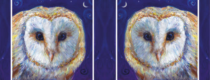 The wrap design of the image. The owl design appears once on each side of the mug. One of the owls is reversed so they face each-other.