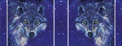 The wrap design of the mug. The wolf is shown once each side of the mug, with starfield design filling the gaps inbetween. One of the wolves is reversed so they face each-other.