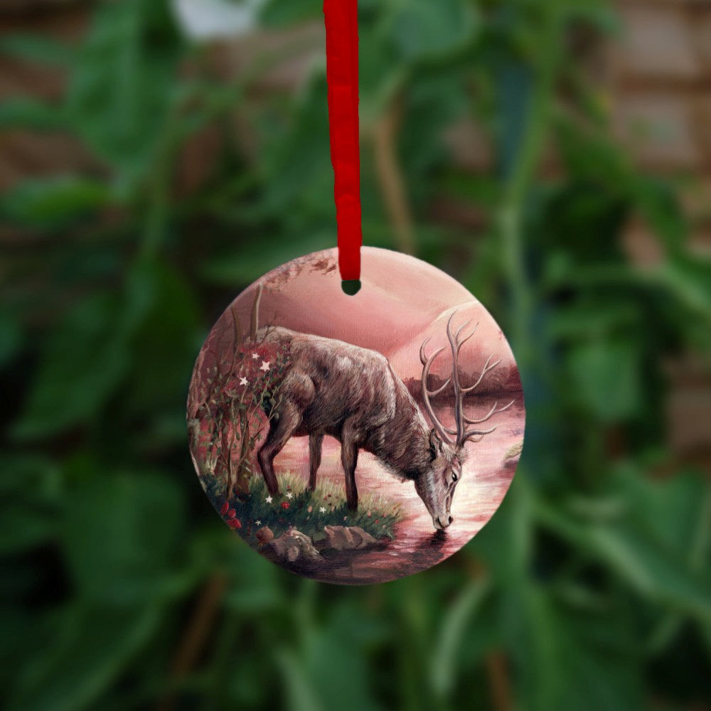 The other side of the ornament, showing a close up of the stag.